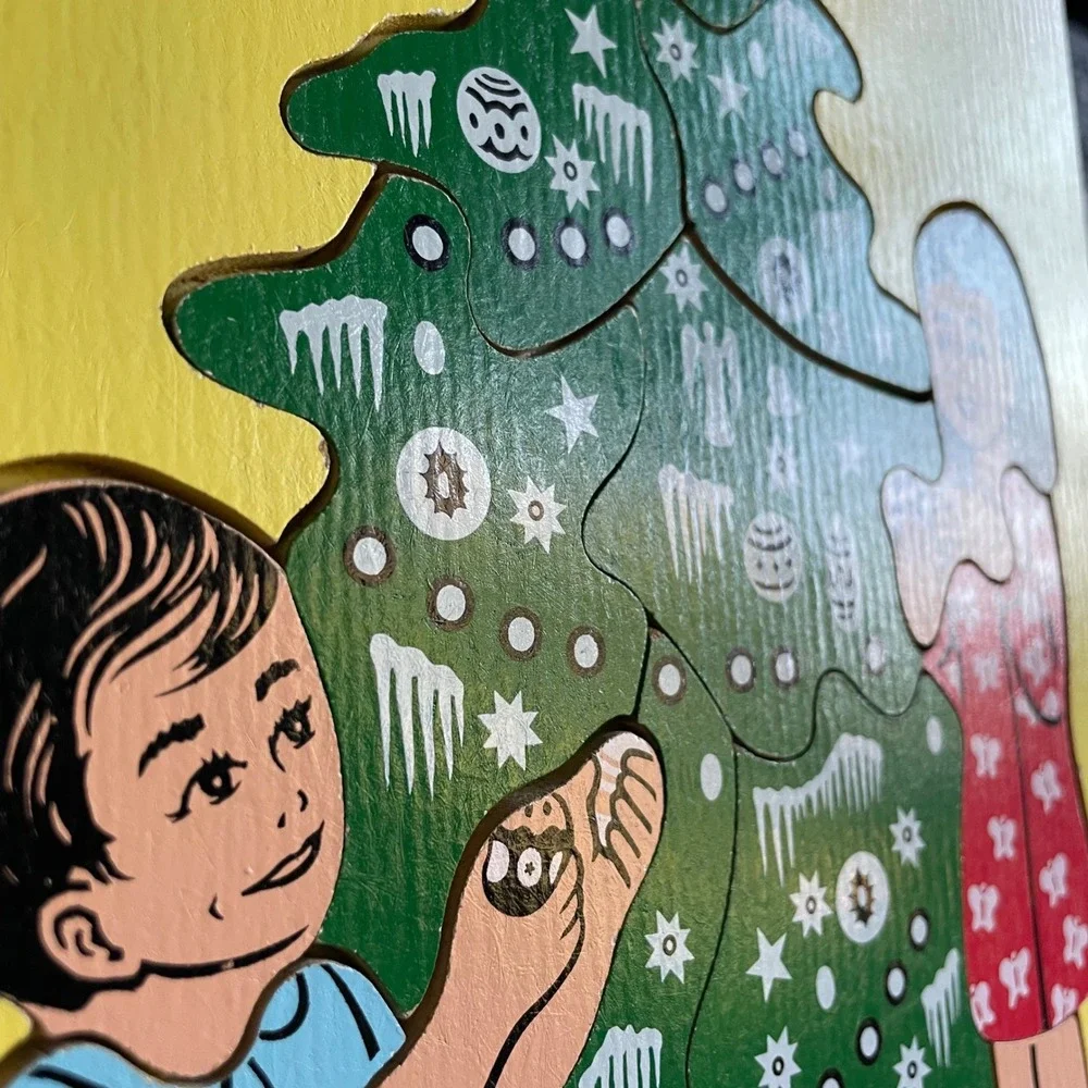 Vintage 1983 Judy Instructo Christmas Tree Wooden Tray Puzzle 15 Piece J066013